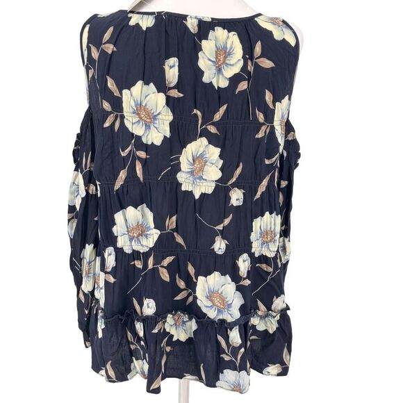Entro Black Floral Cold Shoulder Peplum Blouse Women’s Size S – Boho Summer Top - Picture 5 of 12